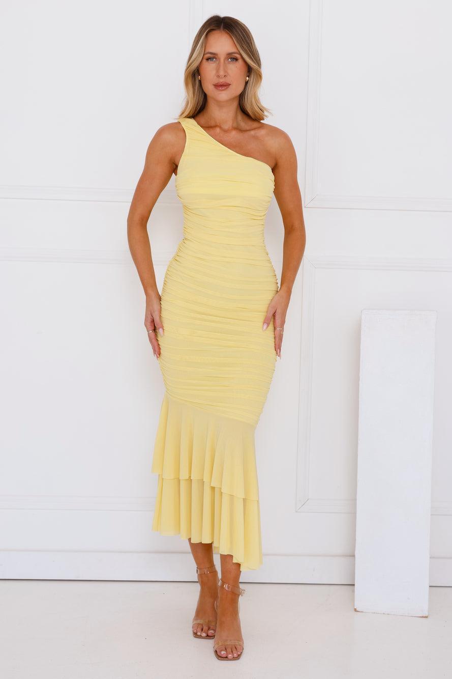 Misty Isles One Shoulder Mesh Maxi Dress Yellow Product Image