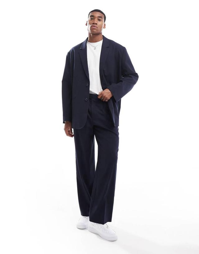 ASOS DESIGN wide leg pleat front suit pants in navy Product Image