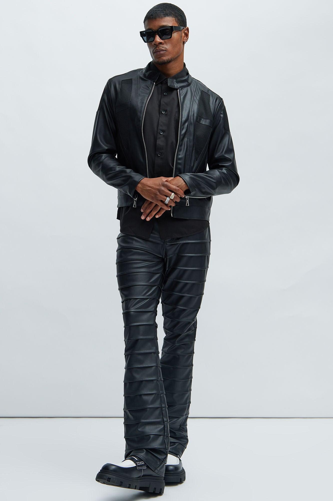 Hybrid Faux Leather Moto Jacket - Black Product Image