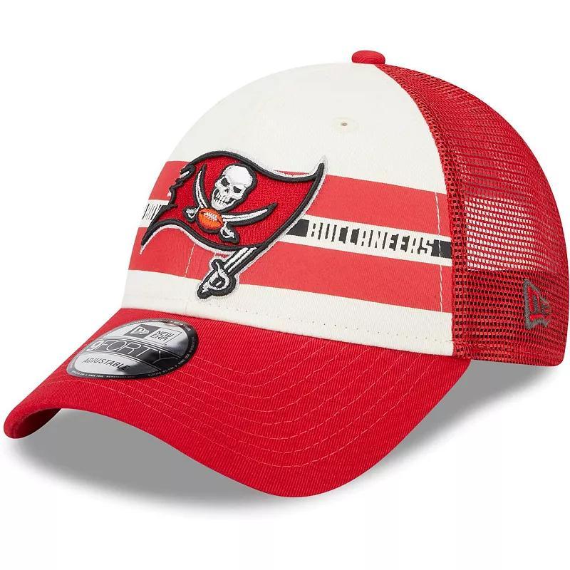 Mens New Era Cream Tampa Bay Buccaneers Team Stripe Trucker 9FORTY Snapback Hat - Cream Product Image