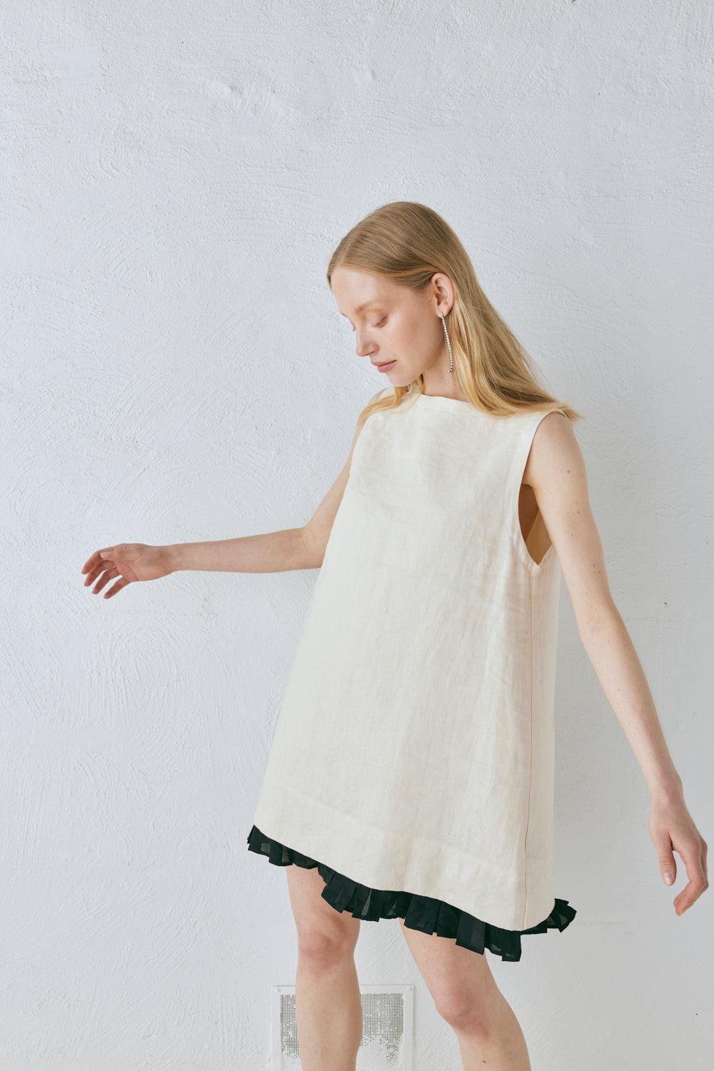 Musa Linen Mini Dress Cream Product Image