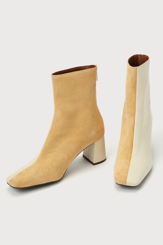 Tabatha Cream Combo Suede Leather Two-Tone Booties Product Image