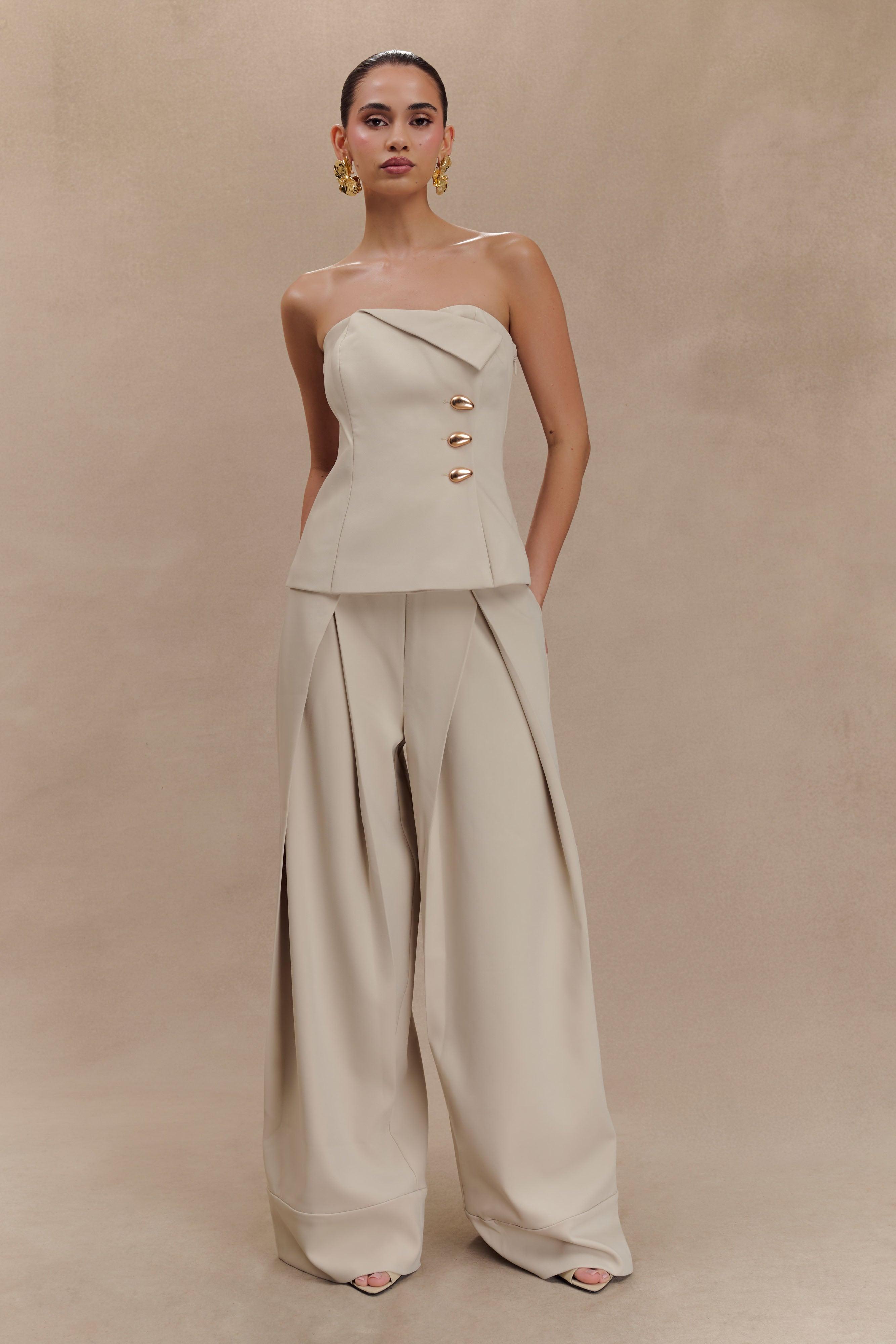 Katarina Wide Leg Suiting Pants - Sand Product Image