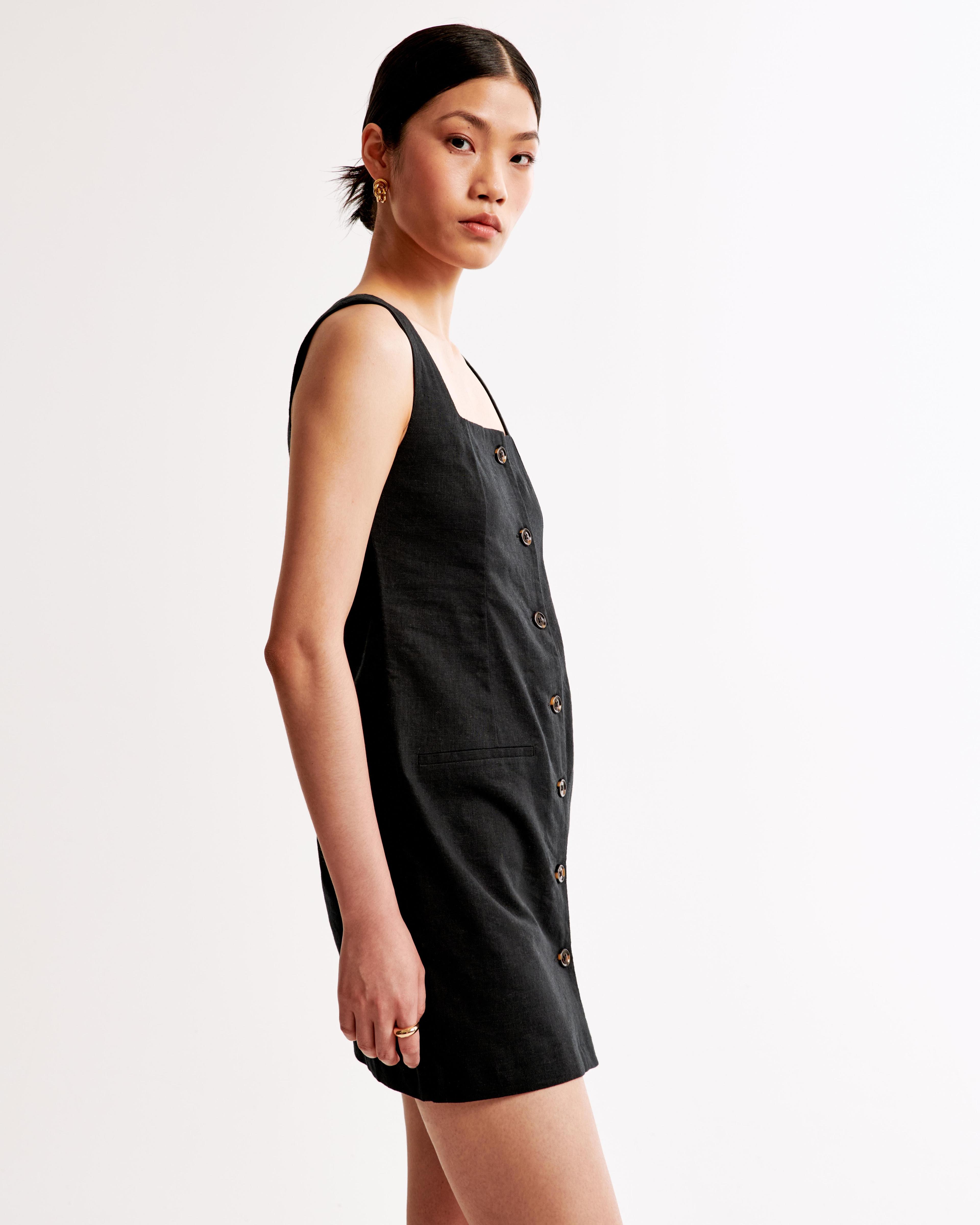 The A&F Mara Squareneck Linen-Blend Vest Mini Dress Product Image