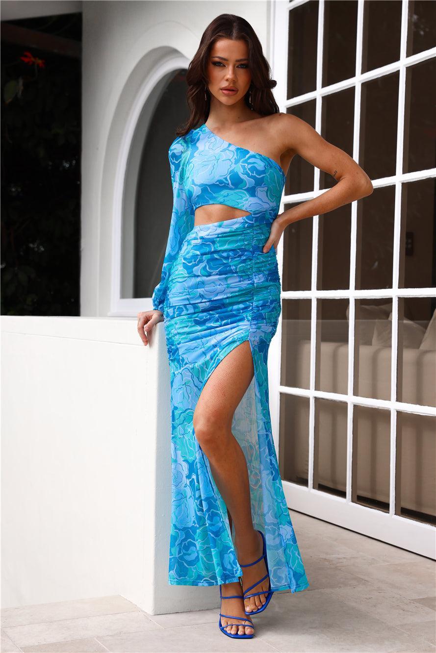 Island Wedding One Shoulder Maxi Dress Blue Product Image