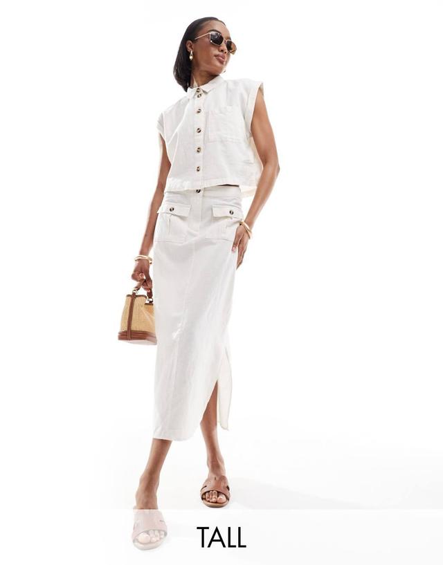 Vero Moda Tall linen midi skirt in off white - part of a set Product Image