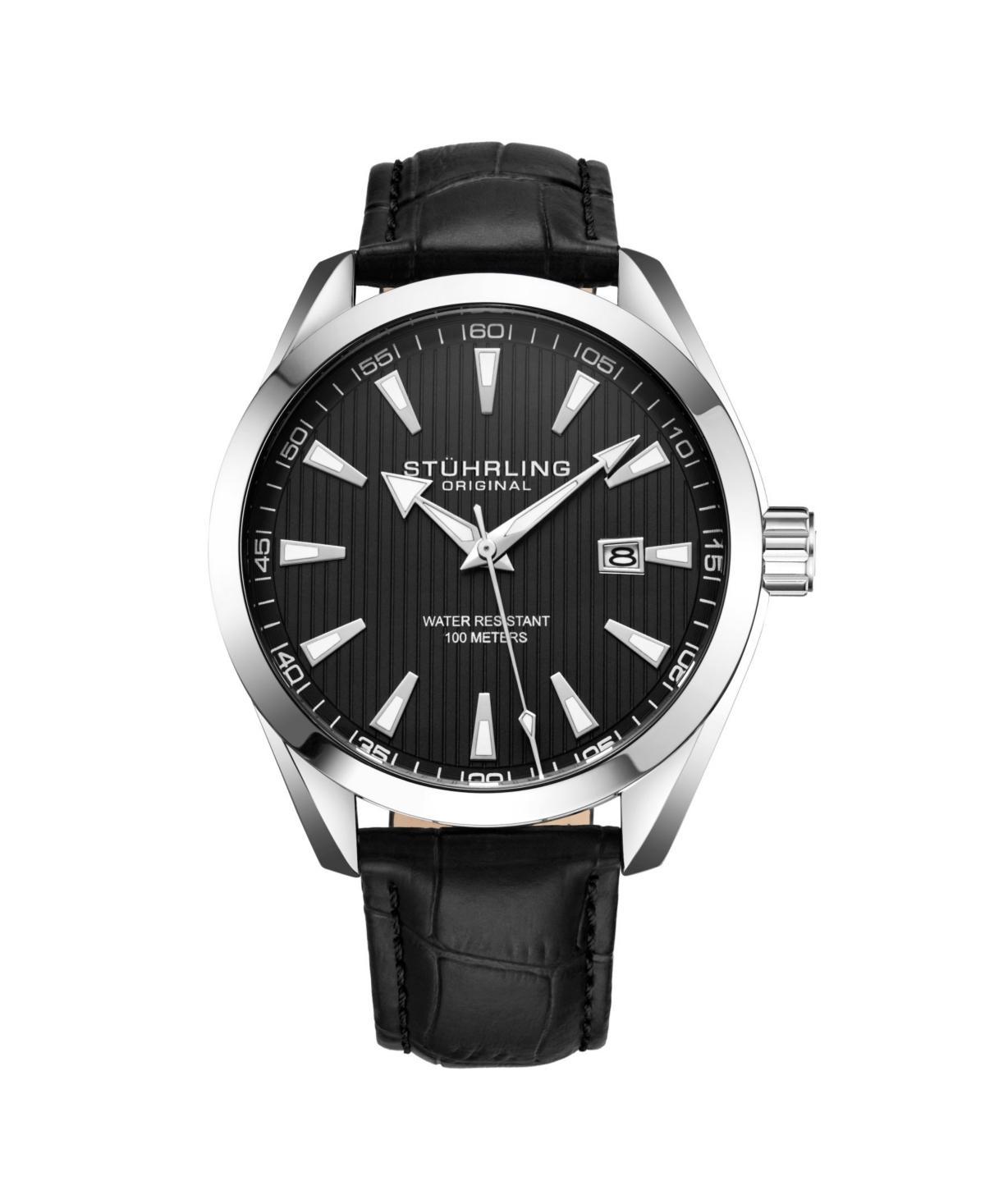 Stuhrling Mens Black Leather Strap Watch 42mm Product Image