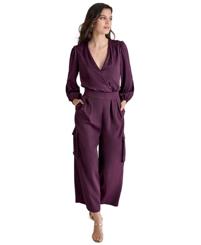 Dkny Womens Surplice-Neck Long-Sleeve Utility Jumpsuit Product Image