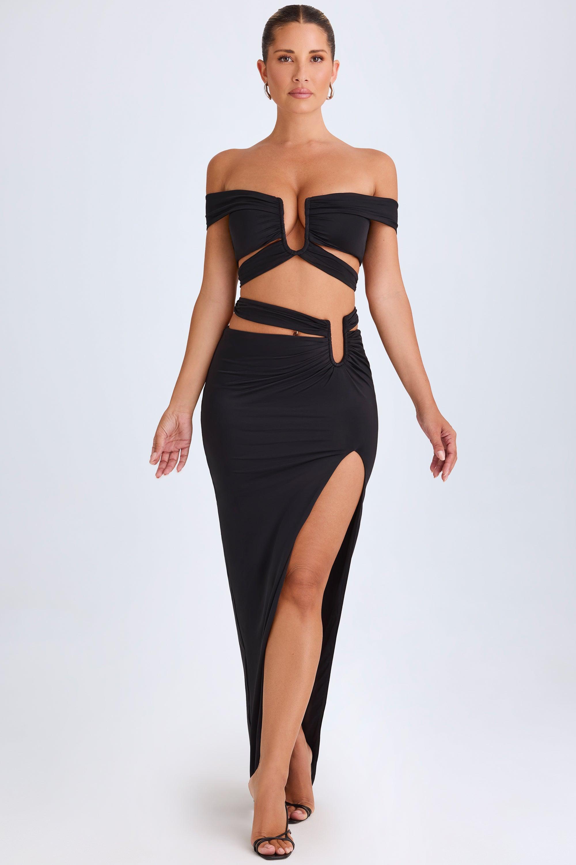 Asymmetric Cut-Out Maxi Skirt in Black Product Image