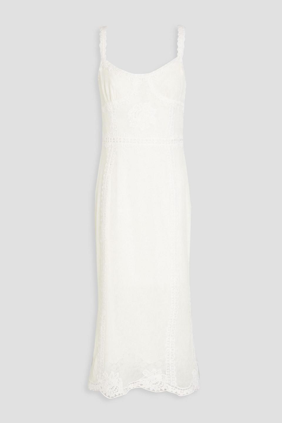 Crocheted Lace-trimmed Cotton-blend Midi Dress In Ivory Product Image