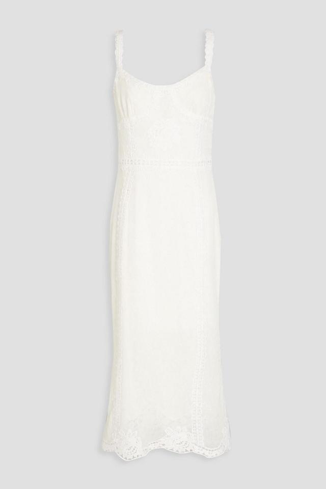 Crocheted Lace-trimmed Cotton-blend Midi Dress In Ivory Product Image