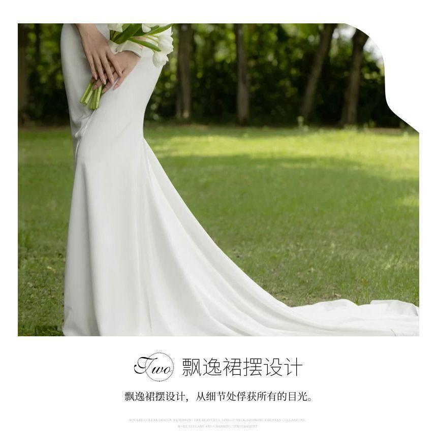 Short-Sleeve Off Shoulder Plain Ruched Mermaid Wedding Gown Product Image