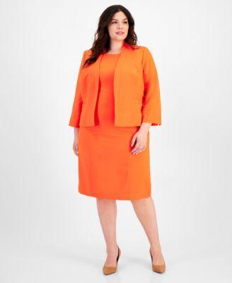 Plus Size Crepe Open Front Jacket and Crewneck Sheath Dress Suit Product Image