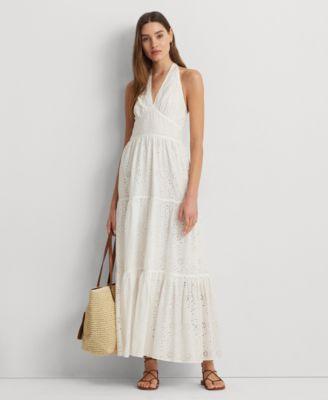 Lauren Ralph Lauren Womens Cotton Tiered Halter Dress Product Image