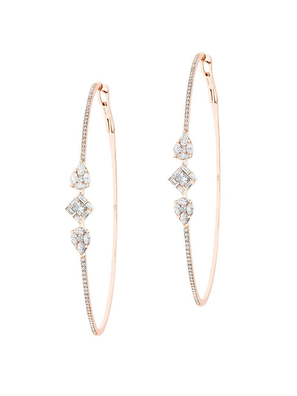 Womens Delicatesse 18K Rose Gold & Diamond Hoop Earrings Product Image