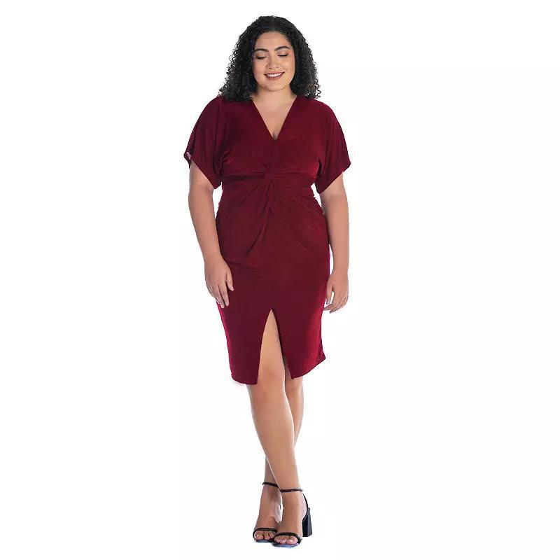 Plus Size 24Seven Comfort Apparel Short Sleeve V-Neck Twist Front Split-Hem Dress, Womens Product Image