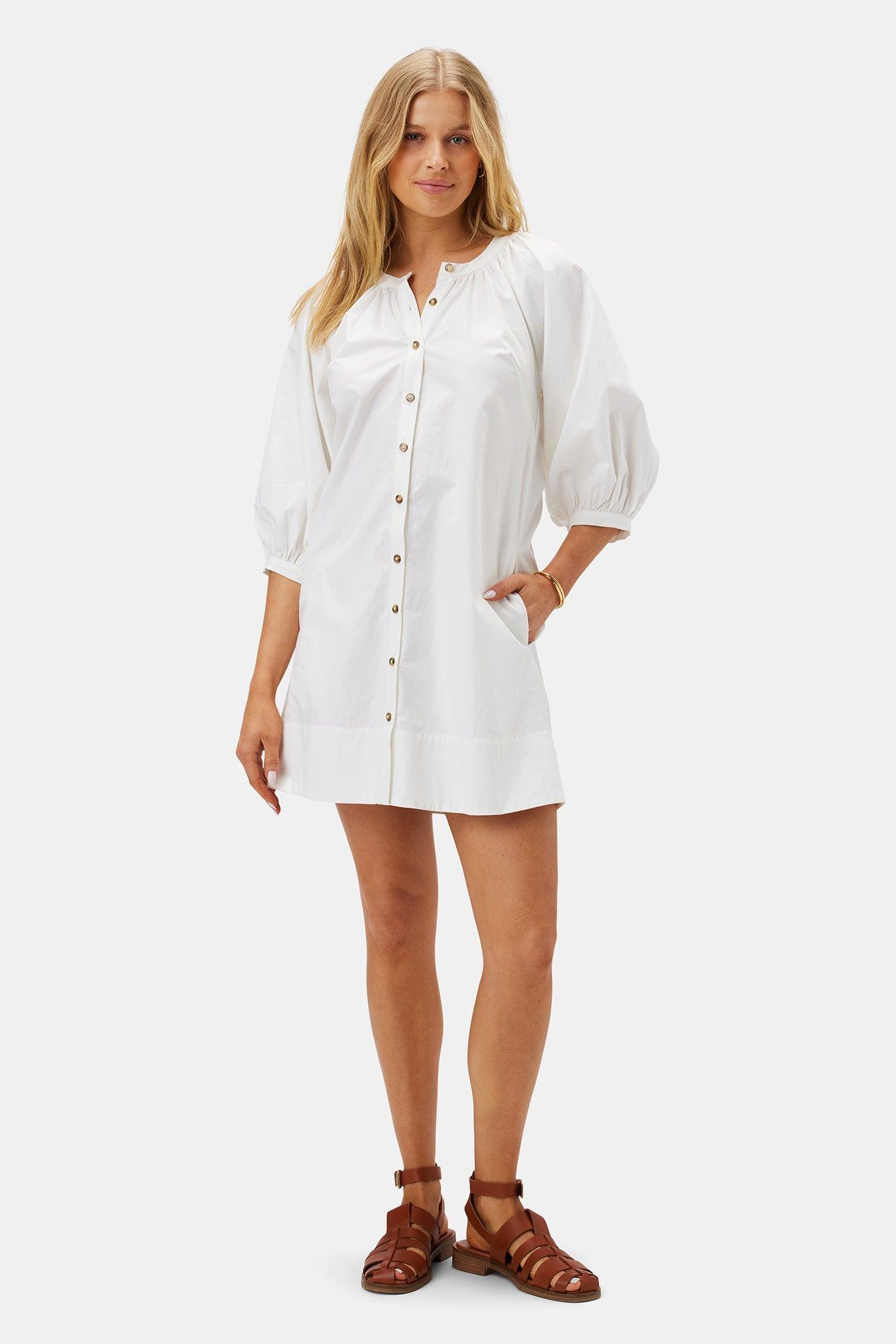 Esther Organic Cotton Poplin Dress - White Product Image