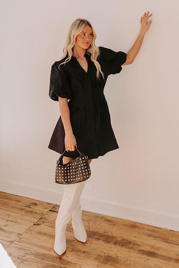 Exceptionally Chic Button Down Mini Dress in Black Product Image