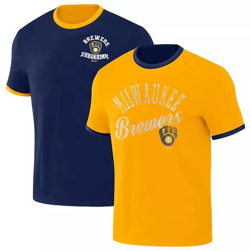 Mens Darius Rucker Collection by Fanatics /Gold Milwaukee Brewers Two-Way Ringer Reversible T-Shirt Blue Product Image