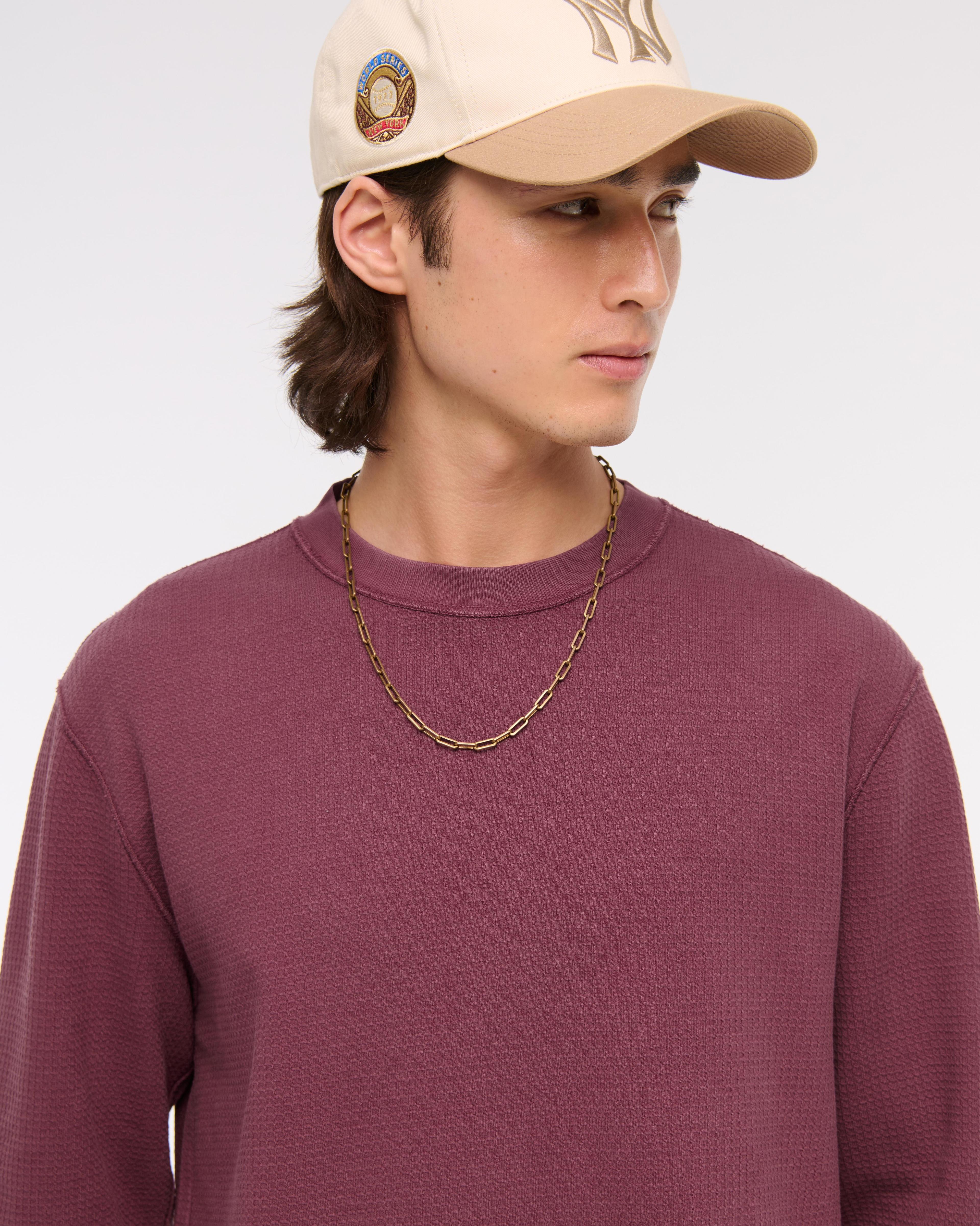 Long-Sleeve Grid Waffle Cropped Tee Product Image