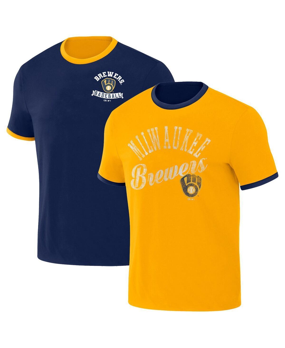 Mens Darius Rucker Collection by Fanatics Navy Distressed Milwaukee Brewers Two-Way Ringer Reversible T-shirt - Navy Product Image