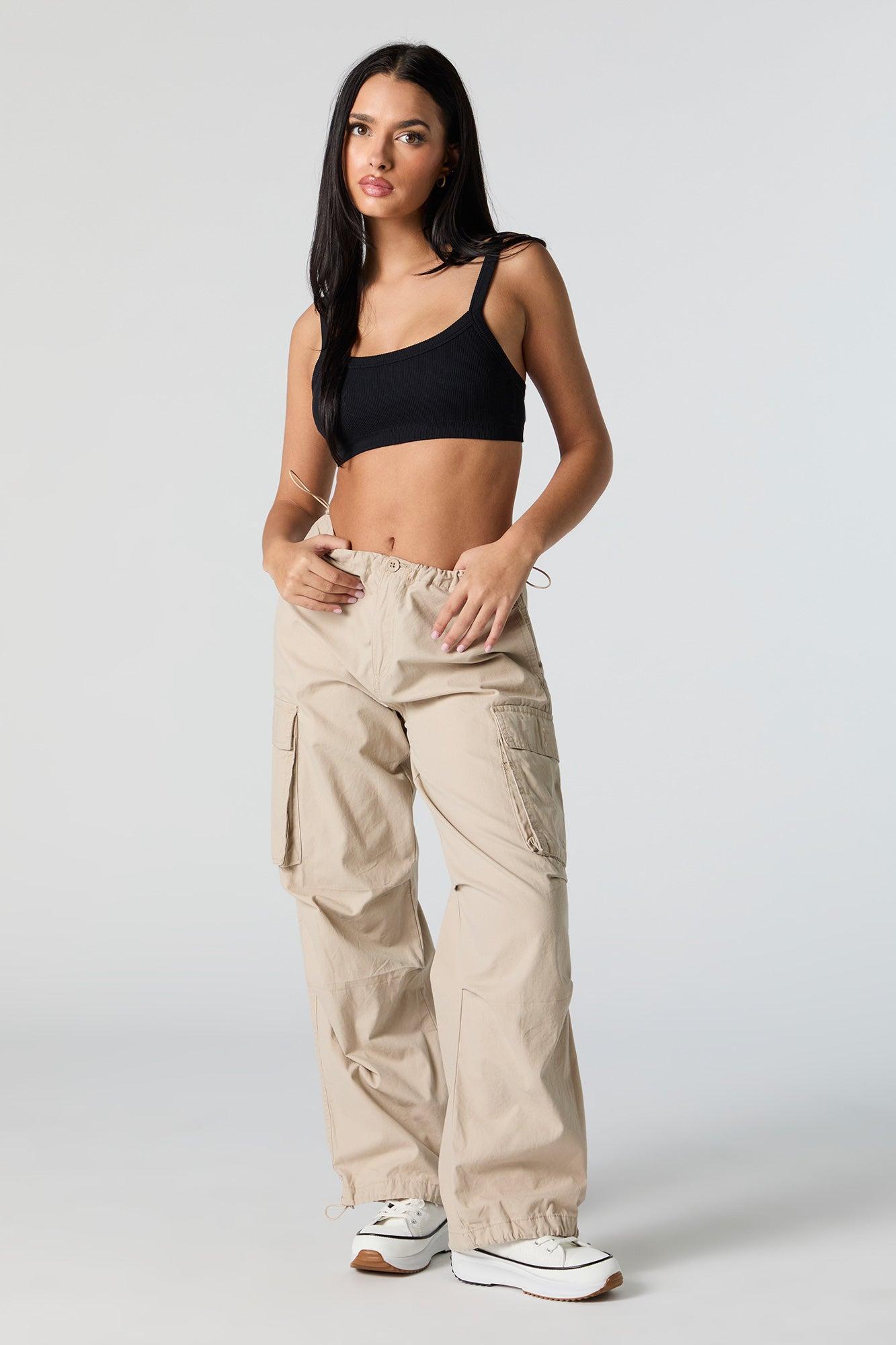 Seamless Ribbed Cropped Tank with Built-In Bra Cups Female Product Image