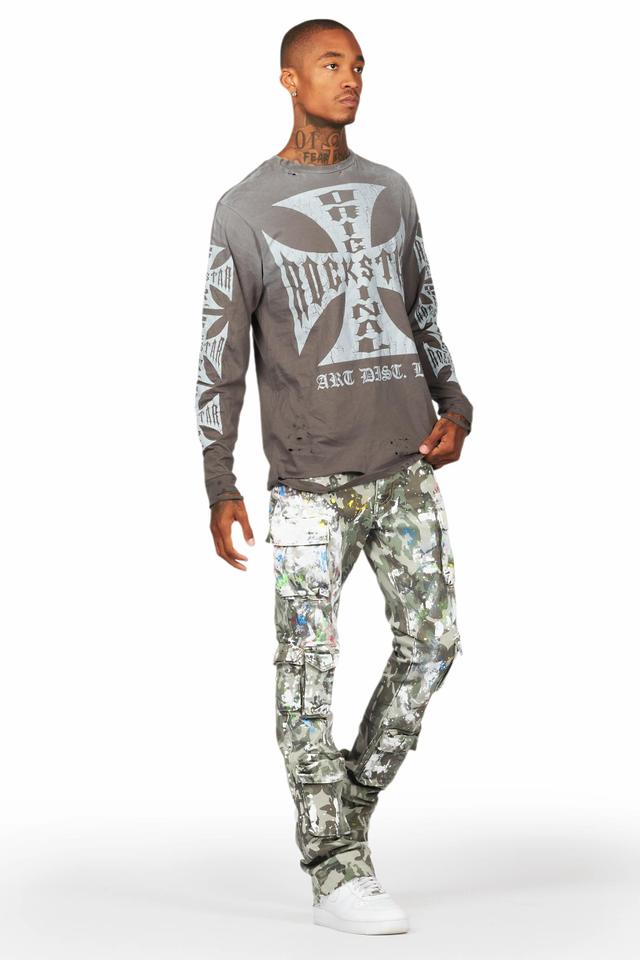 Callias Green Camo Painter Stacked Flare Jean Male Product Image