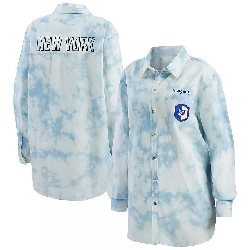 Womens Wear by Erin Andrews White Washington Capitals Oversized Tie-Dye Button-Up Denim Shirt Product Image