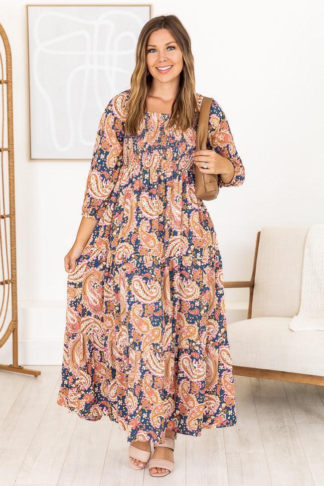 Be The One Blue Printed Smocked Bust Maxi Dress FINAL SALE Product Image