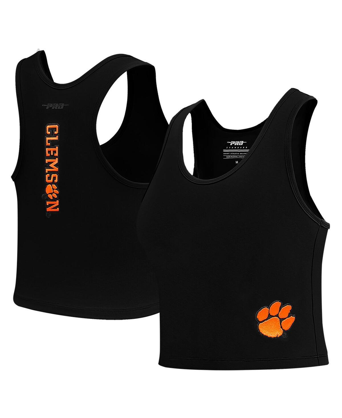 Womens Pro Standard Black Clemson Tigers Tonal Neutral Fitted Waist Length Racerback Tank Top Product Image