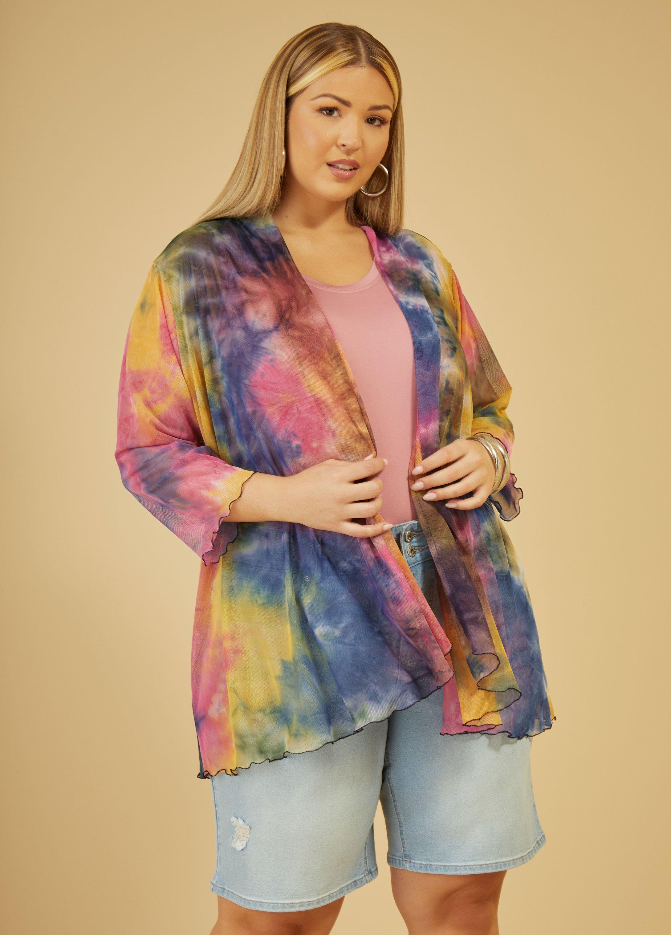 Plus Size Tie Dyed Mesh Duster Ashley Stewart Product Image