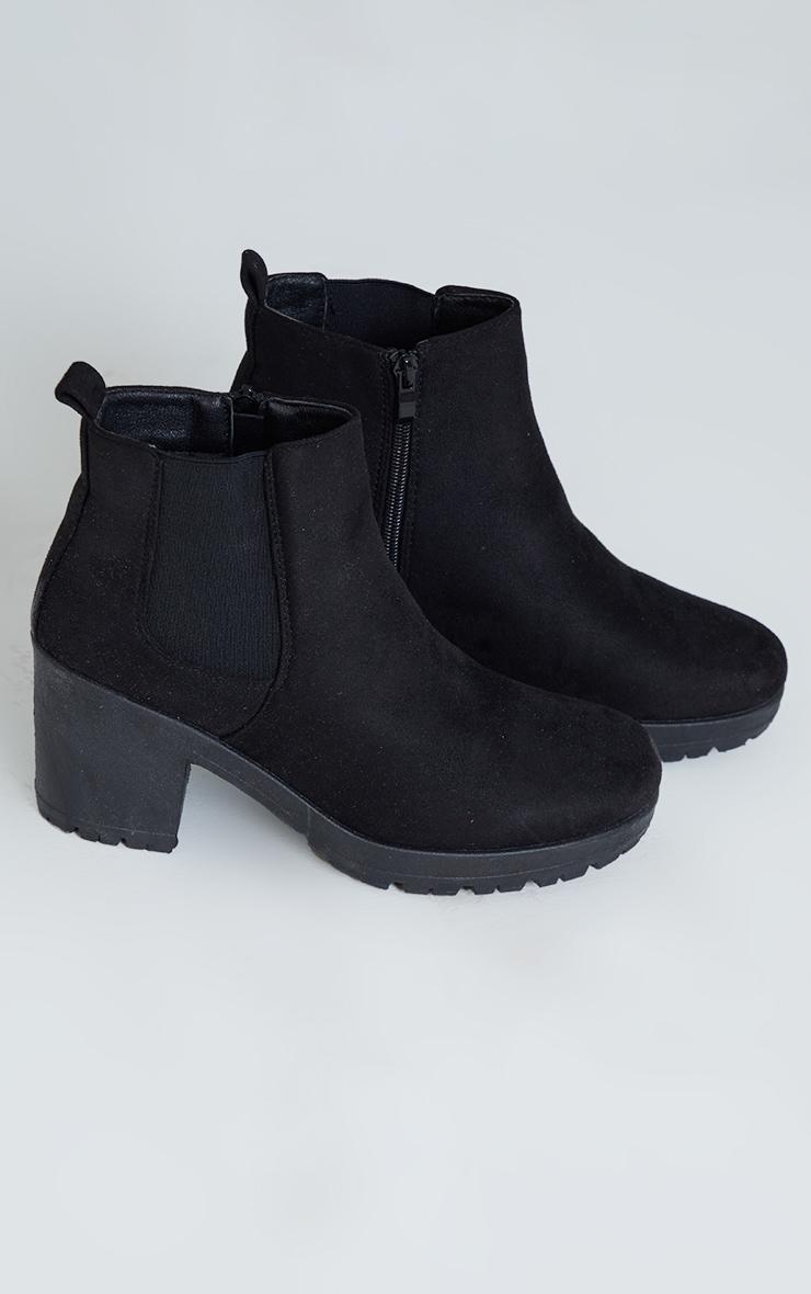 Black Faux Suede Round Toe Block Heel Chelsea Boots Product Image