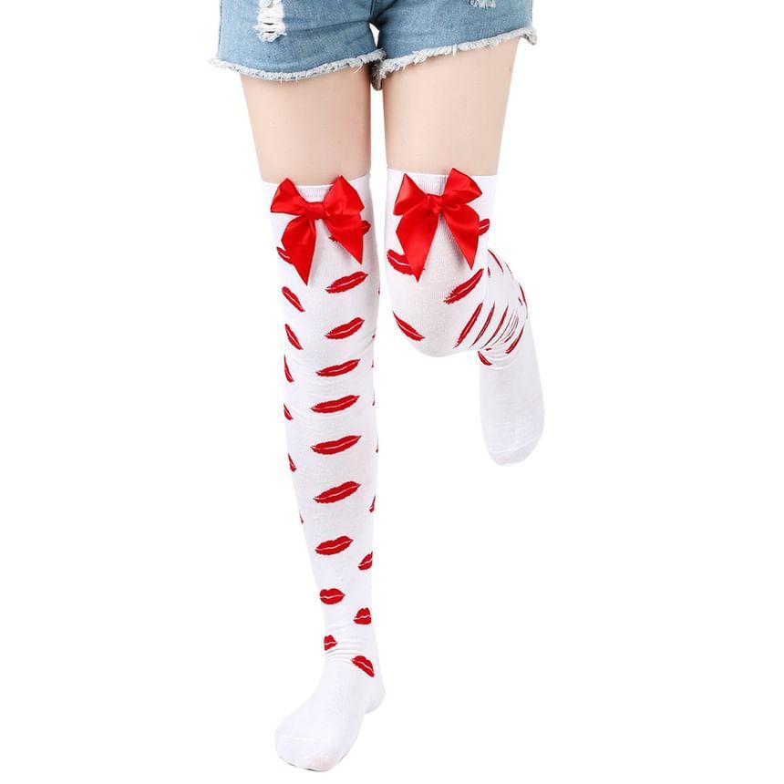 Heart / Lips Print Ribbon Stockings Product Image