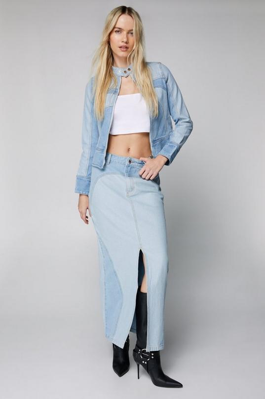 Panelled Front Split Denim Maxi Skirt product image