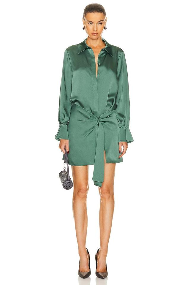 SIMKHAI Larson Long Sleeve Shirt Mini Dress in Green Product Image