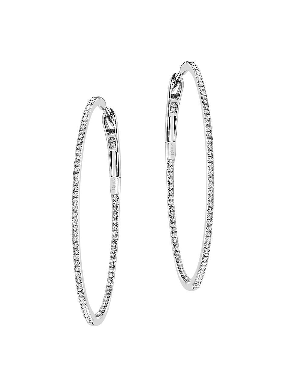 Womens Graphique 18K White Gold & Diamond Hoop Earrings Product Image