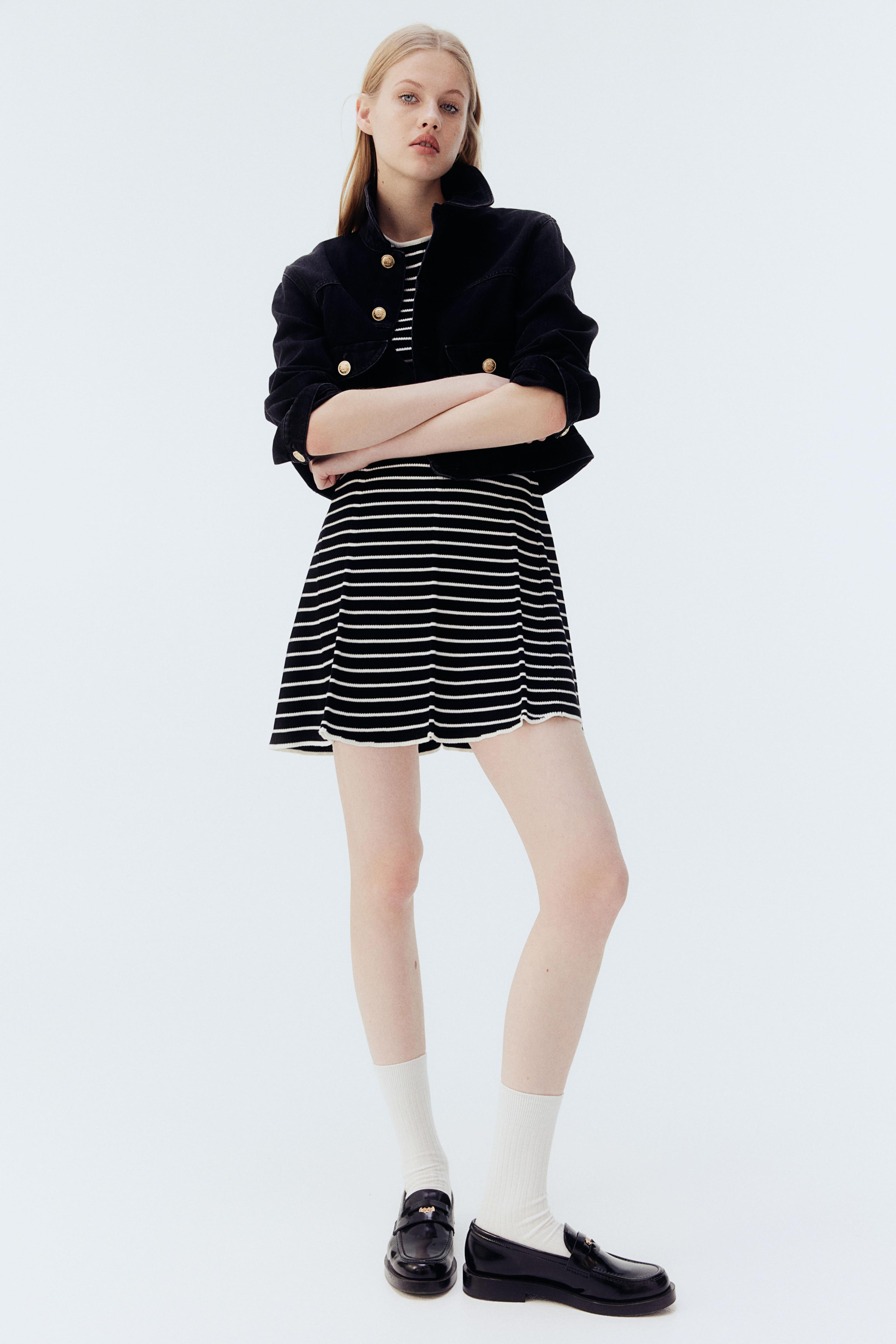 Rib-Knit Dress with Flared Skirt Product Image