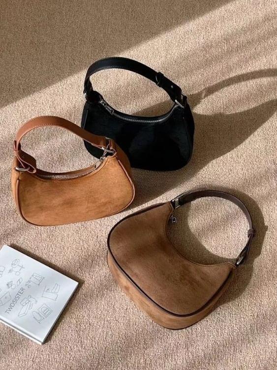 Plain Suede Hobo Bag Product Image