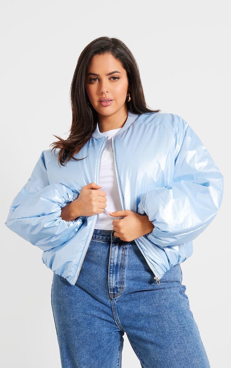 Plus Blue Oversized Bomber Puffer Jacket Product Image