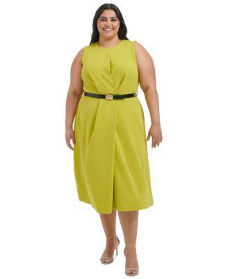 Plus Size Belted Sleeveless Midi Dress Product Image