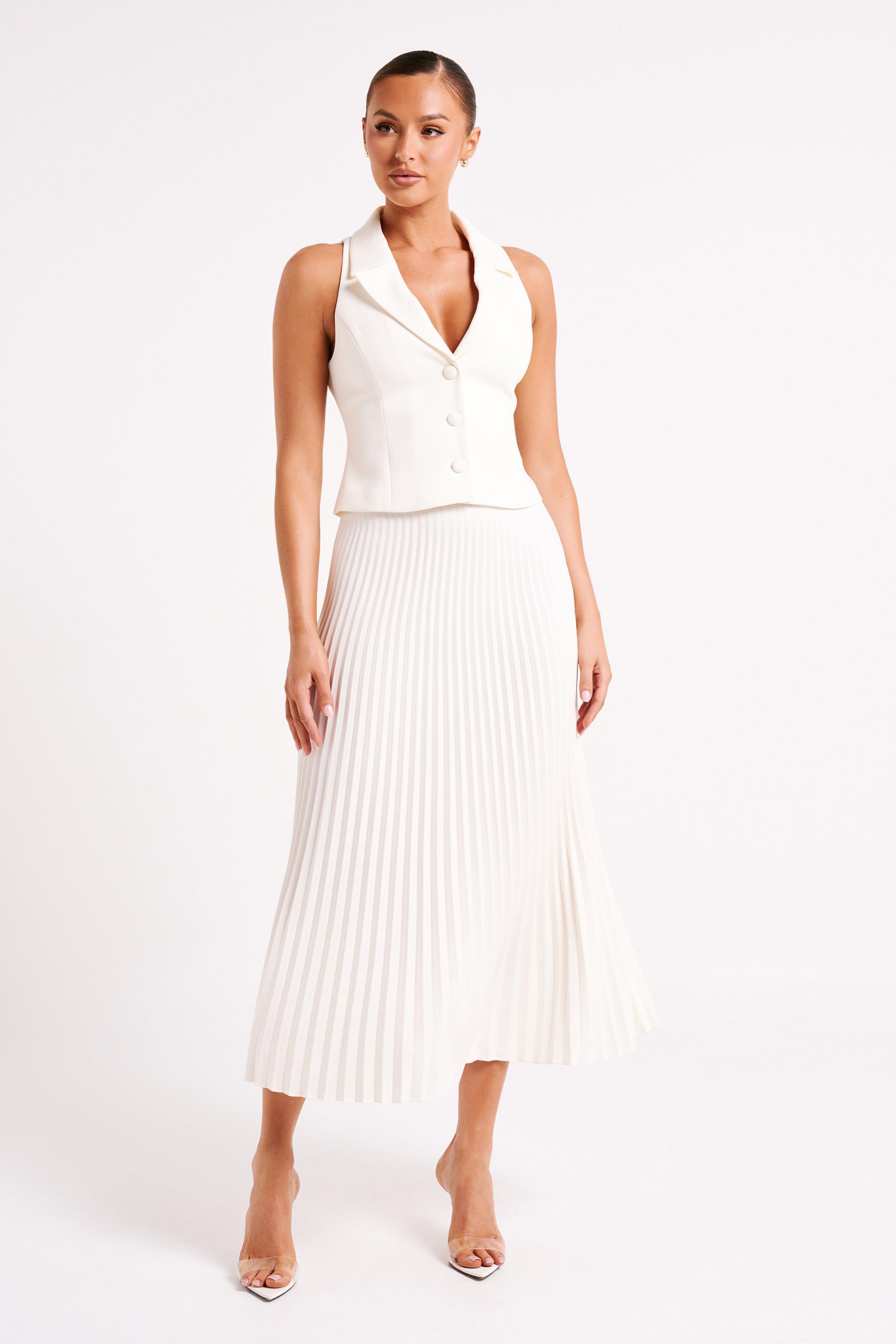 Twyla Pleated Suiting Maxi Skirt - Ivory Product Image