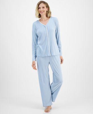 Charter Club Womens 2-Pc. Pointelle Lace-Trim Pajama Set, Created for Macys Product Image