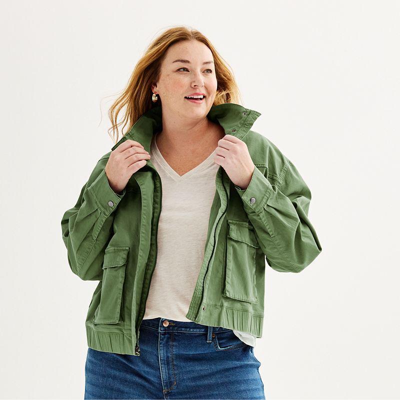 Plus Size Sonoma Goods For Life Utility Bomber Jacket, Womens Manolo Green Product Image