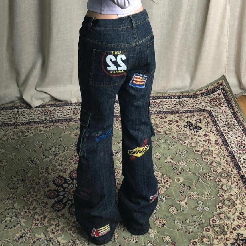 Mid Rise Patchwork Bootcut Jeans Product Image