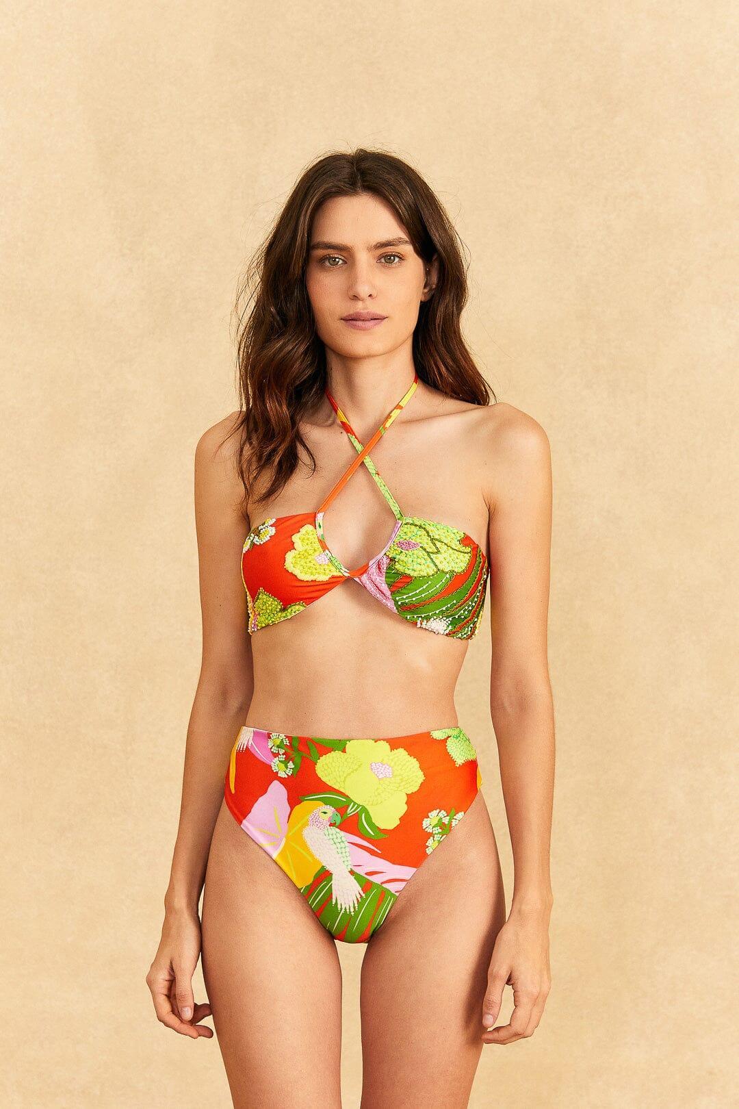 Red Neon Floral Bikini Bottom Product Image