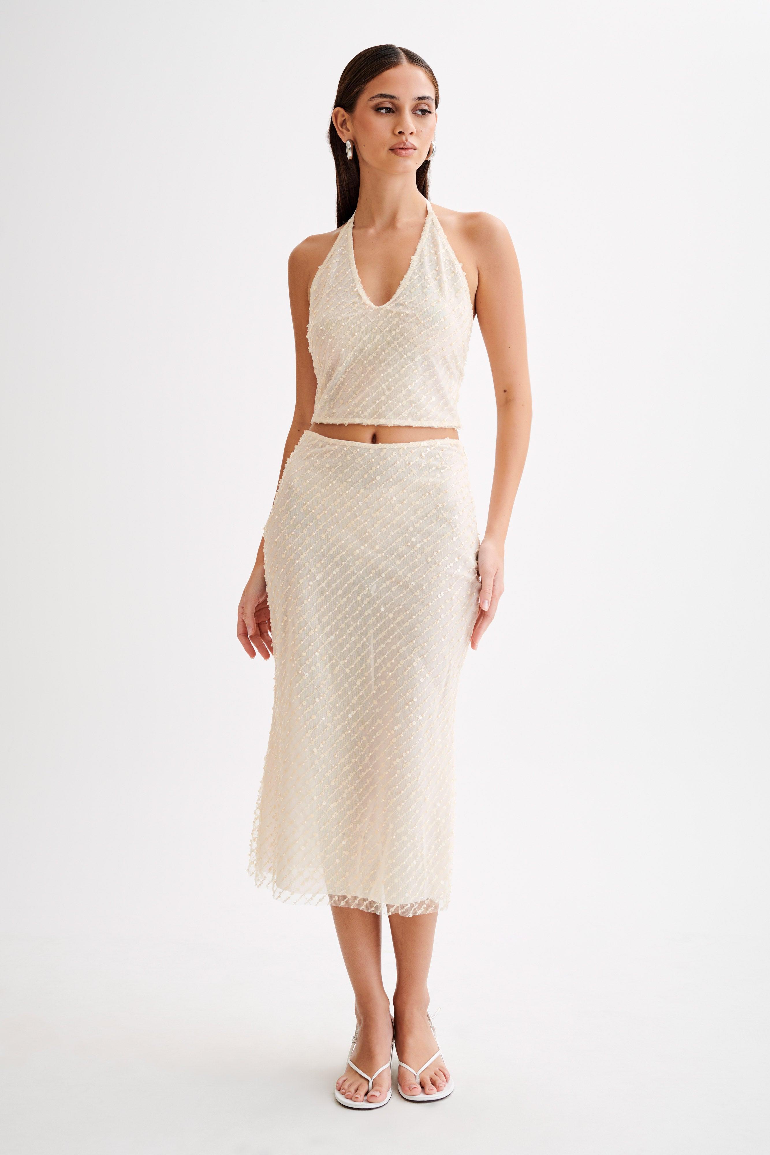 Brynne Sequin Midi Skirt - Buttercream Product Image