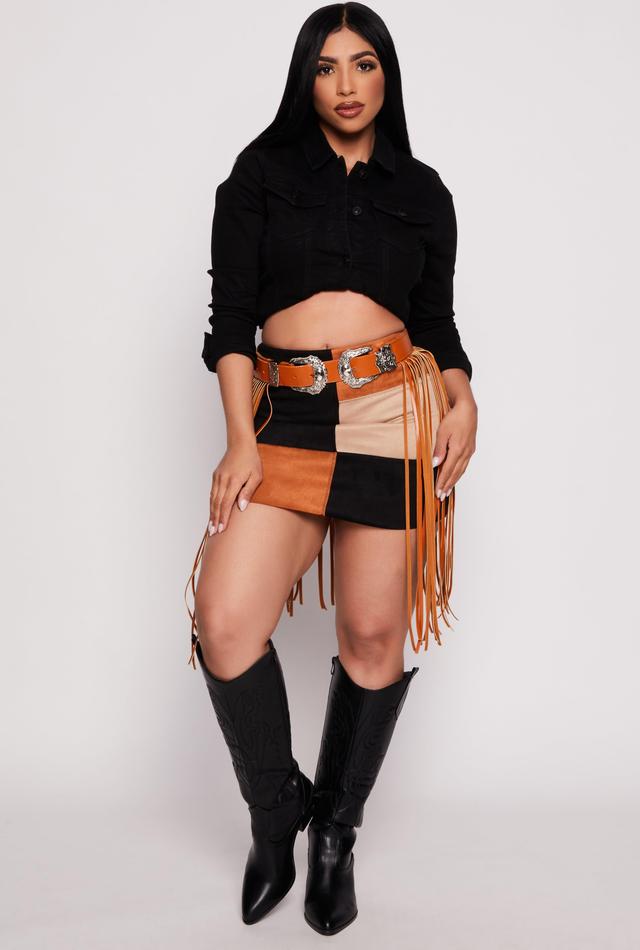 Womens Faux Suede Color Block Mini Skirt Product Image