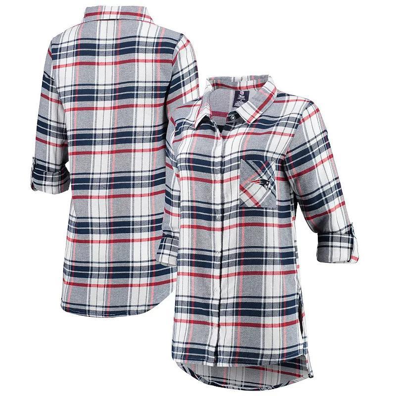 Womens Concepts Sport /Red New England Patriots Accolade Flannel Long Sleeve Button-Up Nightshirt Blue Product Image