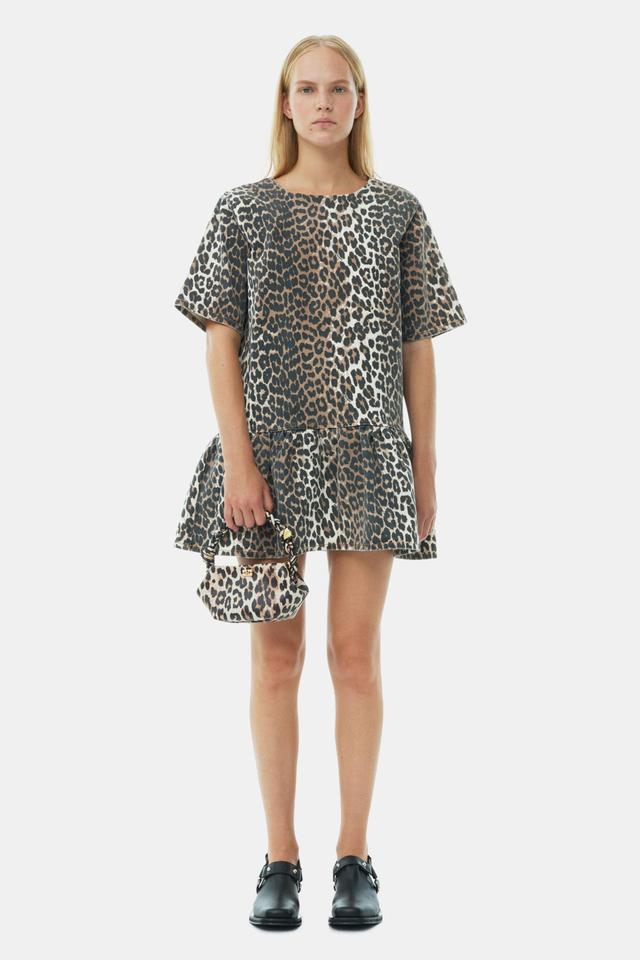 Leopard Open-back Mini Denim Dress Product Image