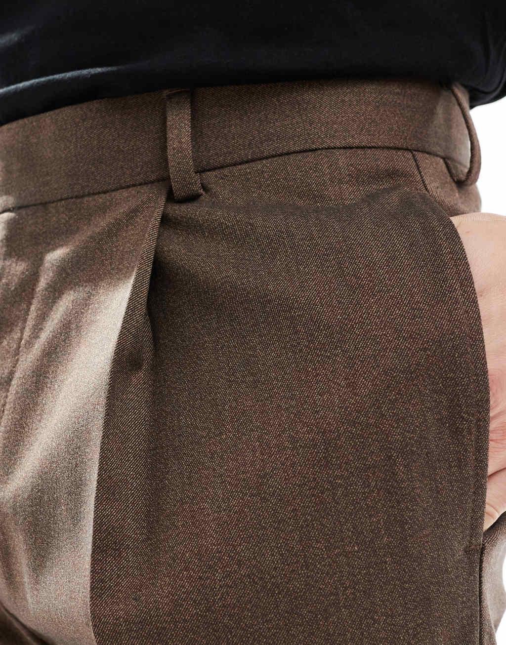 ASOS DESIGN tapered fit premium dress pants in brown Product Image